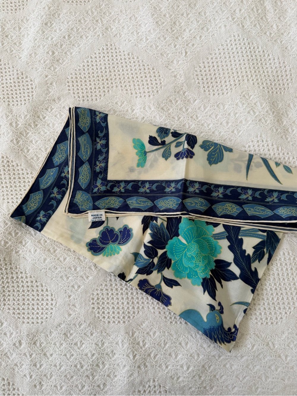 Source Unknown Blue & Teal Floral Silk Scarf